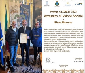 Al presidente Marrese l&#039;attestato di valore sociale dell&#039;Associazione Globus