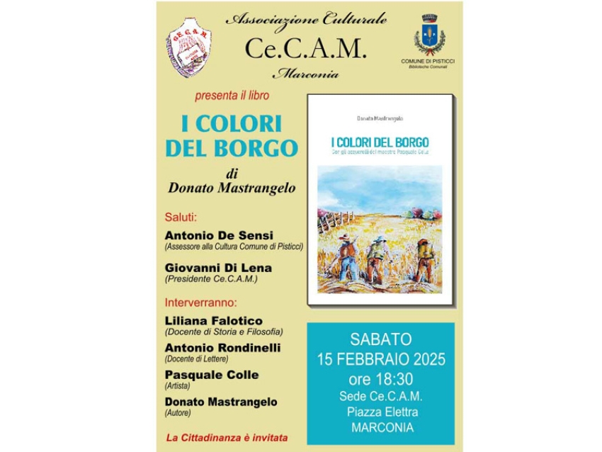 Il libro “I Colori del Borgo di Donato Mastrangelo sarà presentato al Ce.C.A.M