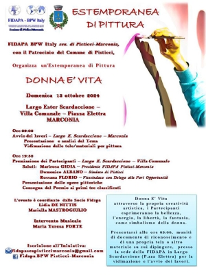 Domenica 13 ottobre “Donna è Vita” estemporanea di Pittura a cura della Fidapa