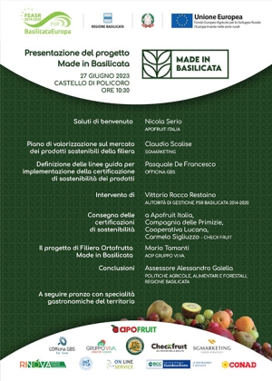 Progetto Ortofrutta Made in Basilicata, un convegno al Castello di Policoro