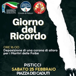 Sabato 25 a Pisticci il ricordo delle vittime delle foibe