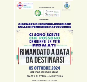 Rinviato l&#039;evento &quot;Giornata di sensibilizzazione sulle dipendenze&quot;