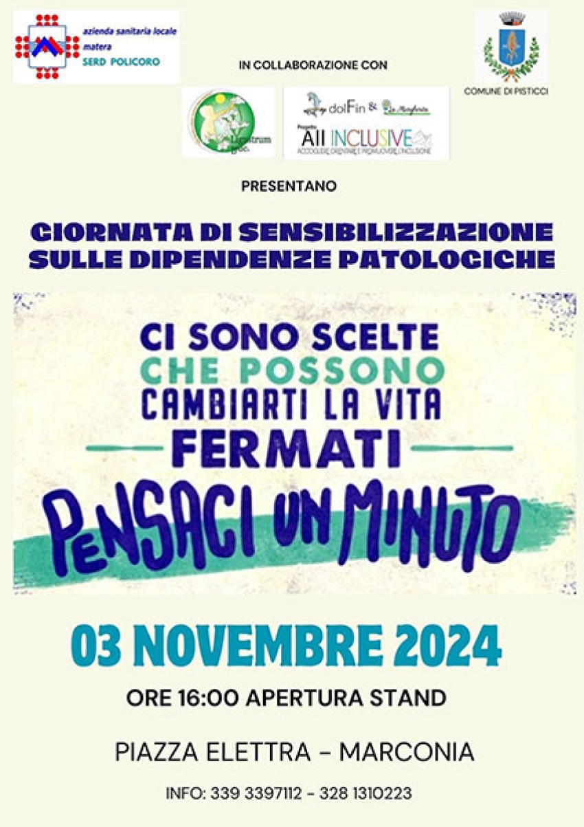 Iniziativa a Marconia per la Giornata di Sensibilizzazione sulle dipendenze patologiche