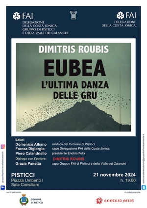 A Pisticci, Dimitris Roubis presenta “Eubea: l’ultima danza delle gru”