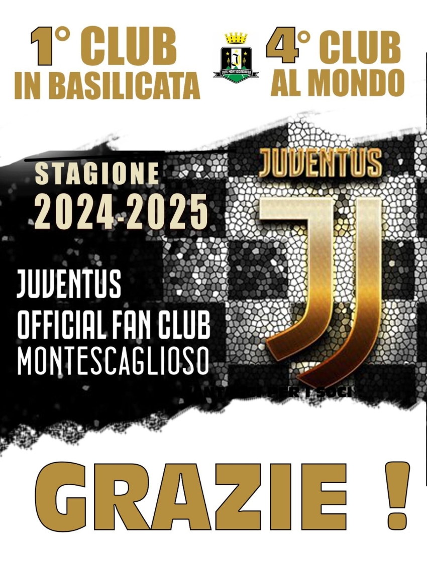 Juventus club Montescaglioso 4° al mondo per numero di iscritti. Festeggia anche la &quot;Pisticci bianconera&quot;