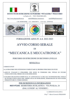 A settembre al “Pitagora” di Policoro, corsi di meccanica e meccatronica