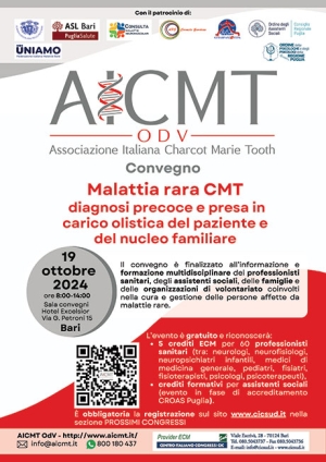 Tutto pronto per il convegno “Malattia rara CMT diagnosi precoce e presa in carico olistica del paziente e del nucleo familiare”