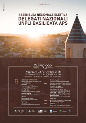 Domenica si terrà l’assemblea regionale elettiva delegati nazionali UNPLI Basilicata APS