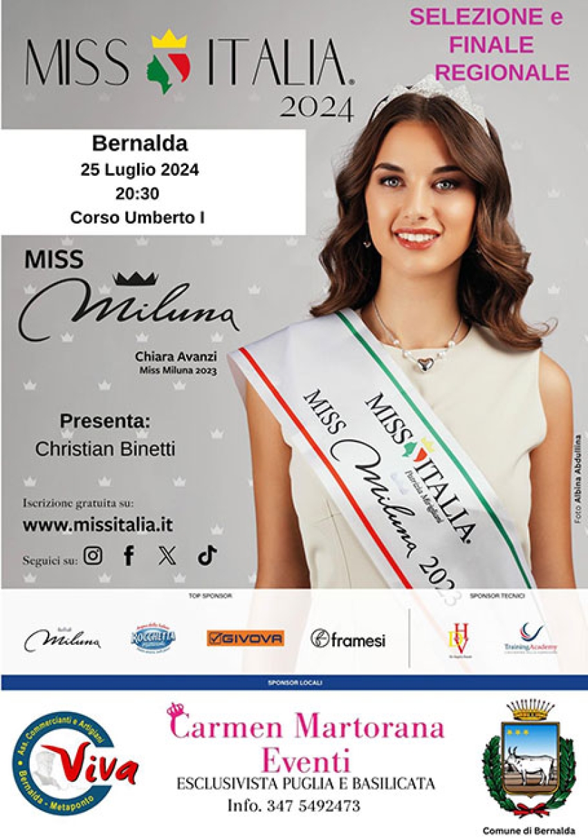 Miss Italia Basilicata, a Bernalda la finale di Miss Miluna