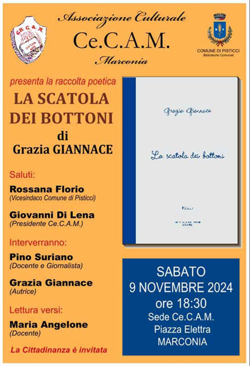 Sabato al Ce.C.A.M Grazia Giannace presenta “La scatola dei bottoni”